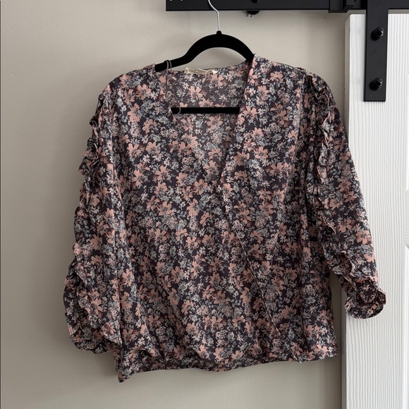 lovestitch Tops - Lovestitch Floral Wrap Blouse - Pink and purple
